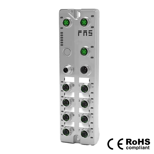 PROFINET 프로토콜, M12 인터페이스, 8포트, 16 DI/DO 구성형, PNP, 원격 모듈, 001E01