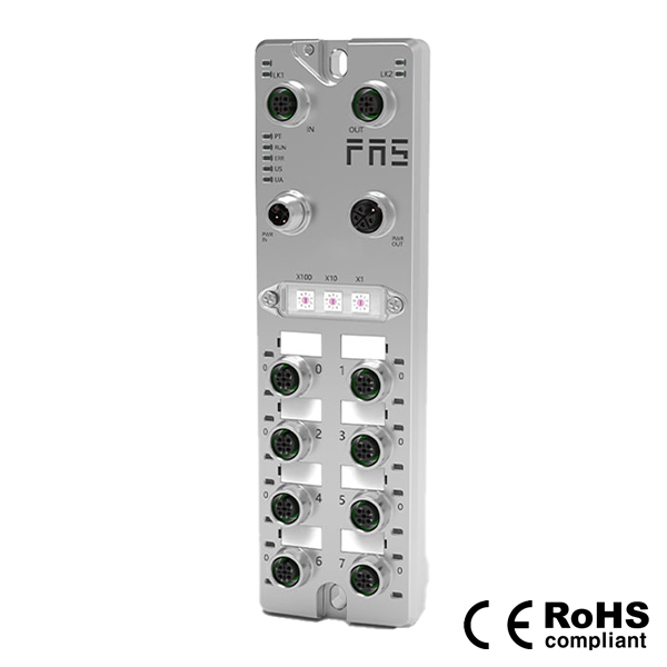 EtherCAT 프로토콜, M12 인터페이스, 8포트, 16 DI/DO 구성형, PNP, 원격 모듈, 006E31