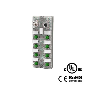 IP67, M12 인터페이스 IO-Link 허브, 플라스틱, 8포트, 16DI/DO 설정형, 확장 모듈, NPN, 00B936