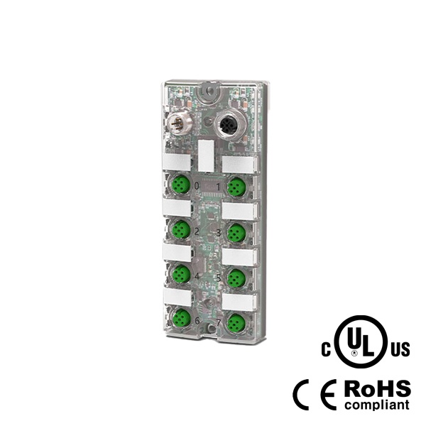 IP67, M12 인터페이스 IO-Link 허브, 플라스틱, 8포트, 16DI/DO 설정형, 확장 모듈, NPN, 00B936