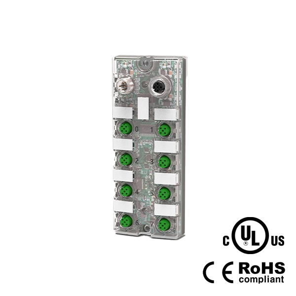 IP67, M12 인터페이스 IO-Link 허브, 플라스틱, 8포트, 16DI/DO 적응형, 확장 모듈, NPN, 00B956