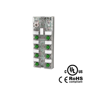 IP67, M12 인터페이스 IO-Link 허브, 플라스틱, 8포트, 16DI/DO 설정형 모듈, PNP, 00BE31