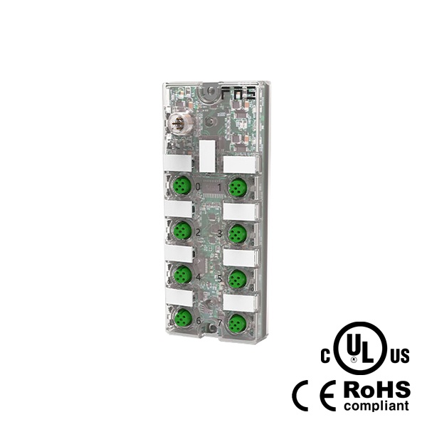 IP67, M12 인터페이스 IO-Link 허브, 플라스틱, 8포트, 16DI/DO 설정형 모듈, PNP, 00BE31