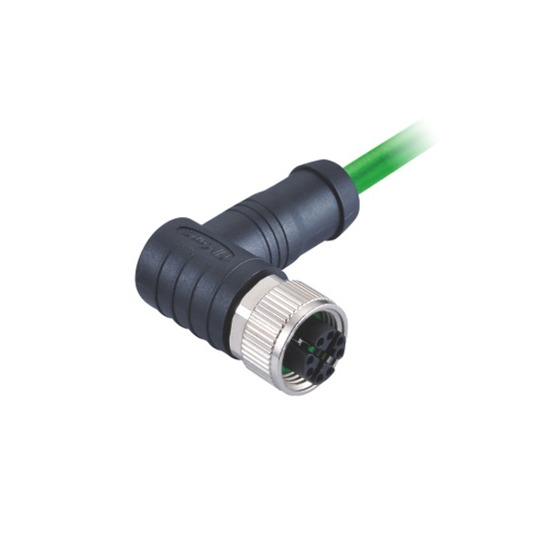 M12-8핀 케이블몰드커넥터/암놈/앵글타입/X코딩/쉴드 녹색 PVC 케이블 5M (CAT.7)
