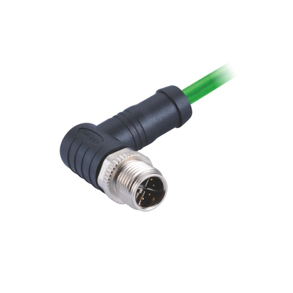 M12-8핀 케이블몰드커넥터/숫놈/앵글타입/X코딩/쉴드 녹색 PVC 케이블 5M (CAT.7)