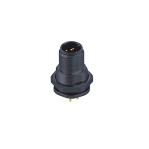 M12-3핀 패널커넥터/숫놈/전면체결/플라스틱/PCB타입/A코딩/M15X1.0탭
