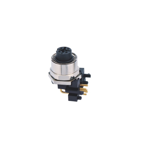 M12-4핀 패널커넥터/암놈/B코딩/PCB타입/앵글/쉴드/전면체결/M12X1.0스레드