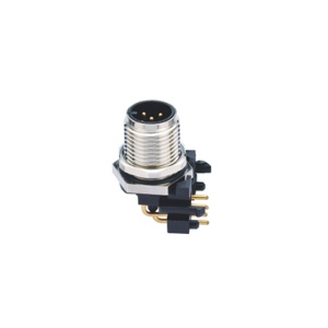 M12-4핀 패널커넥터/숫놈/B코딩/PCB타입/앵글/전면체결/M12X1.0스레드