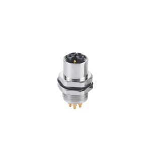 M12-5핀(4+PE) 패널커넥터/암놈/L코딩/PCB타입/후면체결/M16X1.5스레드/DC전원용