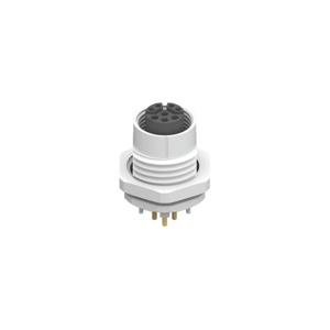 M12-8핀 패널커넥터/암놈/Y4코딩/PCB타입/쉴드핀/전면체결/M16X1.5스레드/파워+신호