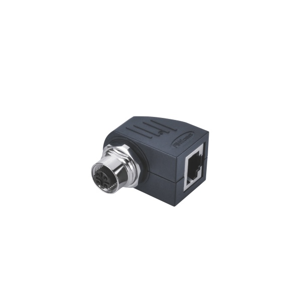 M12-4핀 암놈 to RJ45/앵글/컨버터 커넥터/D코딩/패널 마운트 타입