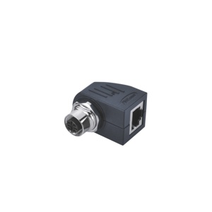 M12-4핀 암놈 to RJ45/앵글/컨버터 커넥터/D코딩/패널 마운트 타입