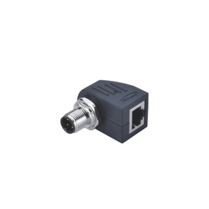 M12-4핀 숫놈 to RJ45/앵글/컨버터 커넥터/D코딩/패널 마운트 타입